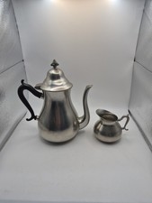 Vintage Royal Holland Pewter Wooden Handle Teapot Tea Pot 9” pedestal Creame