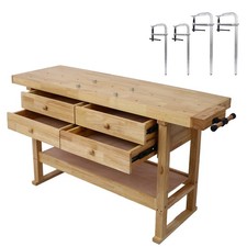 60in Workbench with 4 Drawers Wooden Workbench for Garage Workshop/Home