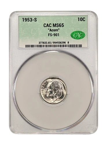 1953-S CACG MS65 Acorn FS-901 Roosevelt Dime