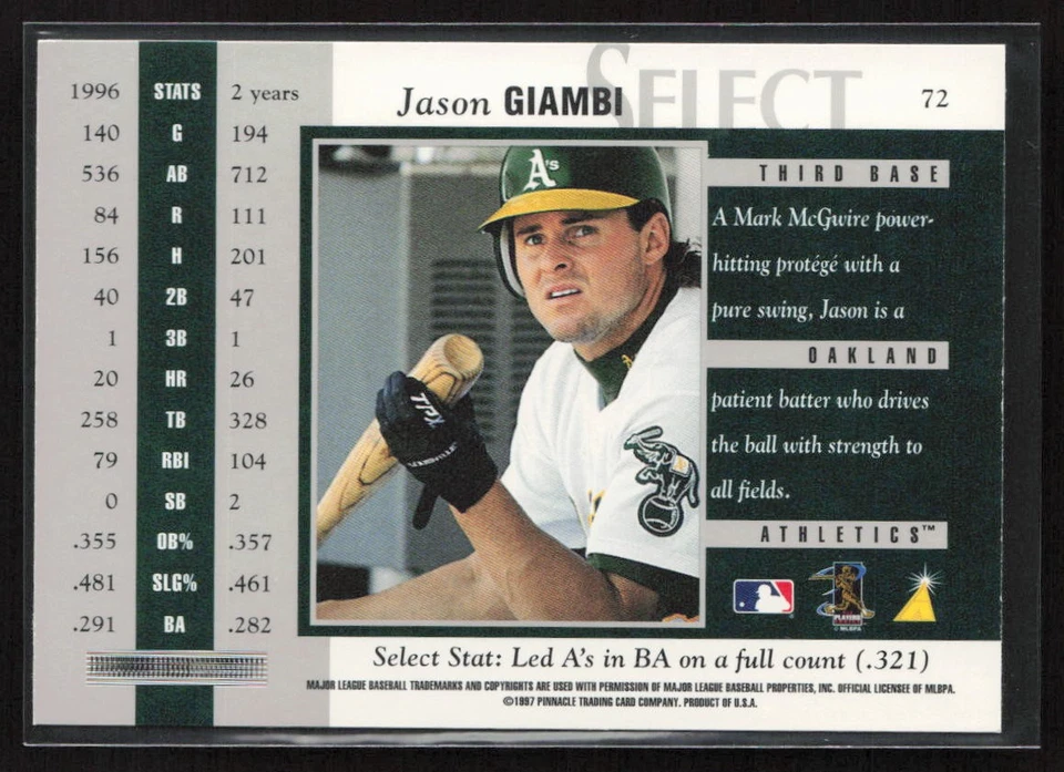 1997 Select Artist's Proofs Джейсон Джамби No72 Oakland Athletics - Изображение 2 из 2