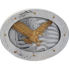 Handmade Patriotic American Flag Eagle Western Cowboy Cowgirl Vtg Belt Buckle
