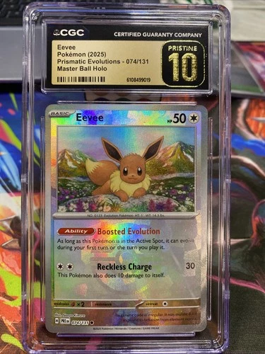 Cgc Pristine 10 Eevee Master Ball Holo Prismatic Evolutions POP 11!