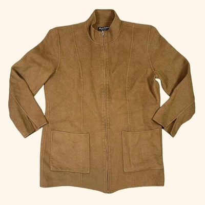Alexandra Bartlett Minimalist 100% Wool Warm Brown Zip Up Jacket Coat Size 1X