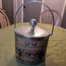 Vintage Golf Ice Bucket &ldquo;A Pictorial History Of Golf&rdquo; Gold Barware Drinkware