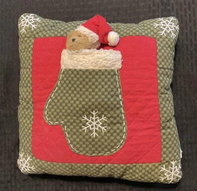 Boyds Home Christmas Throw Pillow Quilted Bear in Mitten Removable Plush Decor - Image 1 of 4