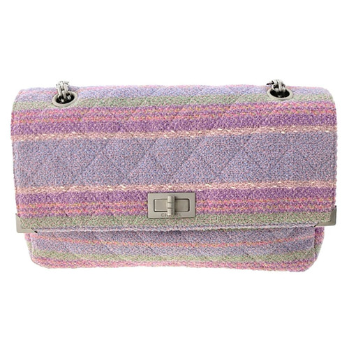 Chanel 2.55 Chain Shoulder Bag 25cm Tweed Pastel Single Flap r0_1008