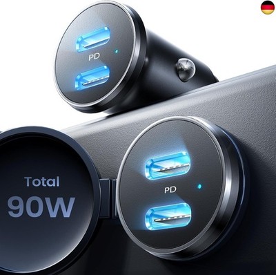 90W für iOS 26 Superschnelles Laden Zigarettenanzünder USB C, [Mini Titanium 12v