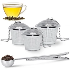 Set of 1 Large Tea Infuser, 2 Small Infuzers & Scoop With Bag Clip - Stainless S