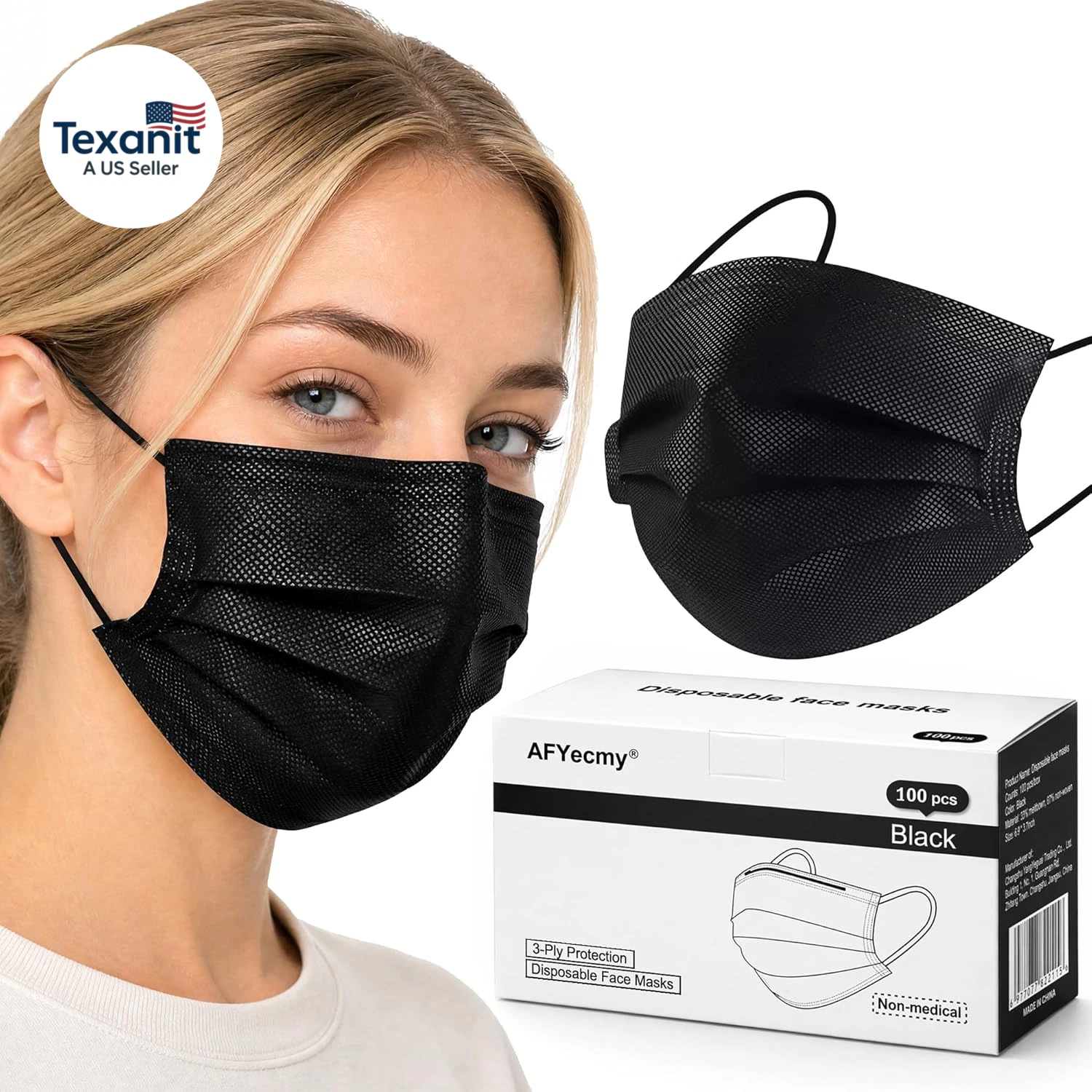 Disposable Face Masks, Soft Comfortable Earloops, Adjustable Nose Clip for Offic