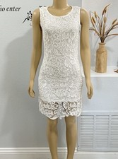 Ivory Lace Bodycon Dress Size L Love Culture Crochet Lace Sleeveless Back Zip