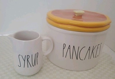 Rae Dunn Pancake Warmer & Syrup Pitcher with Butter Pat Lid Ceramic SET LOT
