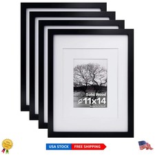 Classic Solid Wood Black Frames Set of 4 - Wall Mount  Tabletop for All Photos