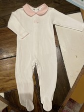 Dondolo 6-9M Pique Knit Romper Pink Collar Long Sleeve