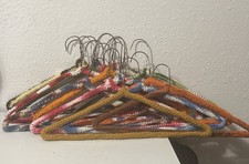 17 Vintage Multi Colored Hand Crochet Knit Yarn Covered Wire Coat Hangers
