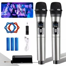 2X Professional VHF Wireless Microphone Handheld Mic System Karaoke Receiver✅