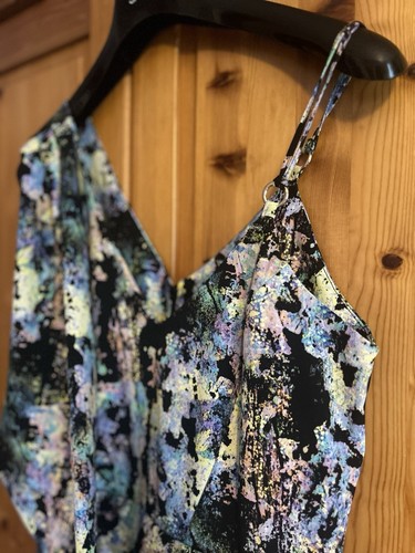 River Island Skort Playsuit Size 10 Pastel Multicolour Draped Asymmetric - Picture 10 of 10