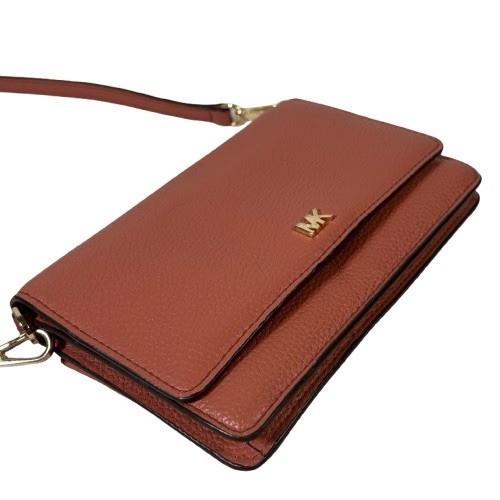 Michael Kors Mott Phone Wallet Crossbody Bag Sunset Peach Pink Pebble Leather thumbnail 4