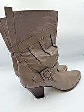 Dingo 80s Leather 8.5 Mid Calf Boots Gray Western Slouch Buckle Stacked Heel VTG