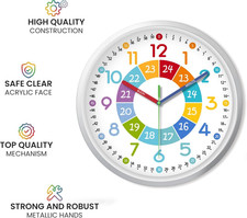 Learning Clock for Kids Silent Non Ticking Battery Operated Colorful Teaching...