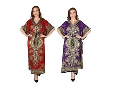 Free Size Women Caftan Top Dress Gown Long Kaftan dress Hippy Boho Maxi Pack 2