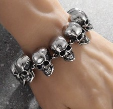 Alloy bracelet featuring a full skull design for men and women; biker, Halloween