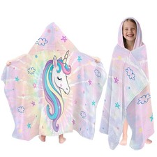 Unicorn Hooded Beach Towel for Kids, Pink Tie Dye Hooded Towels for Toddlers ...
