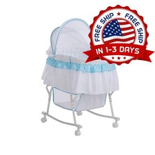 Cuna Port til Para Bebe Recien Nacido Portatil, Bebe Con Ruedas Azul Y Blanco US