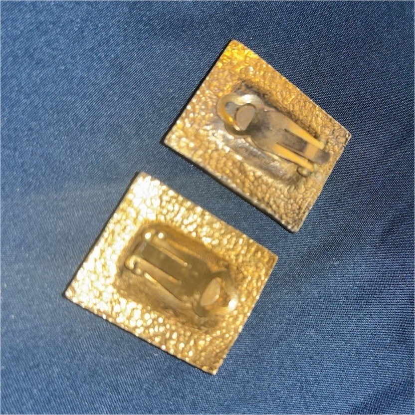 Gold Tone Multicolor Rectangular Glass Stud Clip-… - image 1