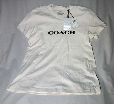 Coach Women s White Cotton Jersey Logo T-Shirt Short Sleeve Crew Neck Size L