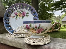 Lavender Lusterware Teacup Set, Handpainted, Japanese Tea Cup And Saucer, Purple