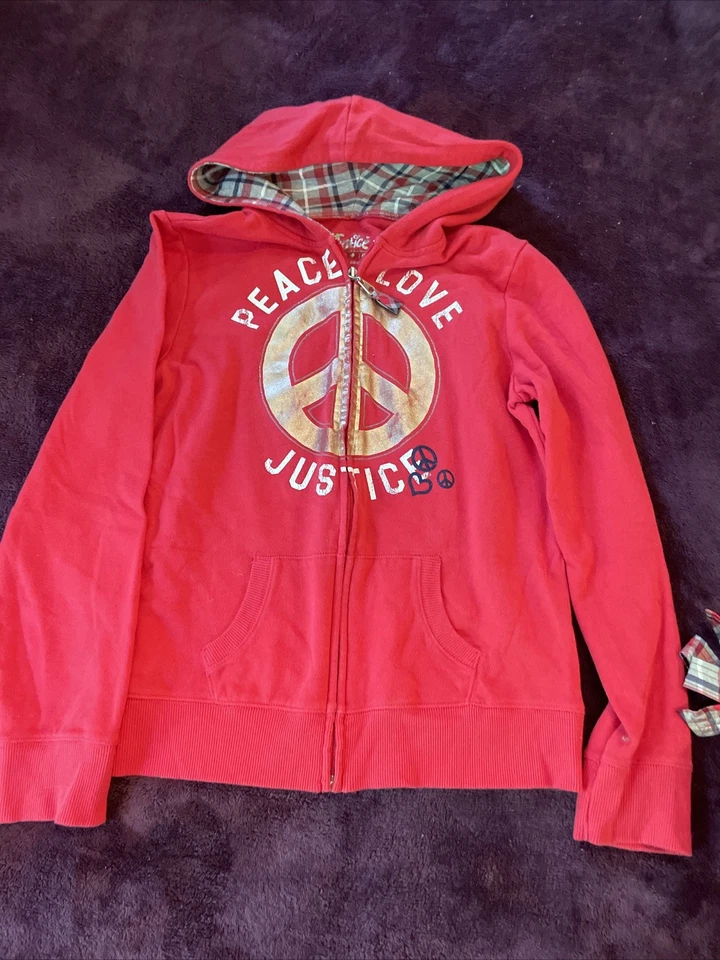 Justice Girls Red Peace Love Justice Zip Up Hoodie and Sweatpants Set Sz 16 - Image 2 of 4