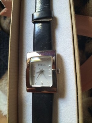Furla Damen Quarz Stahl Und Leder Schwarz  