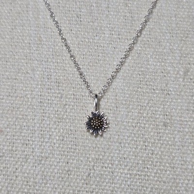 925 Sterlingsilber Sonnenblume Anhänger Halskette zierlich floral Charm 18'' IBB 1,31g