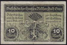 Germany Gera 10 Mark 1918 Vintage WWI Old Emergency Paper Money Banknote F