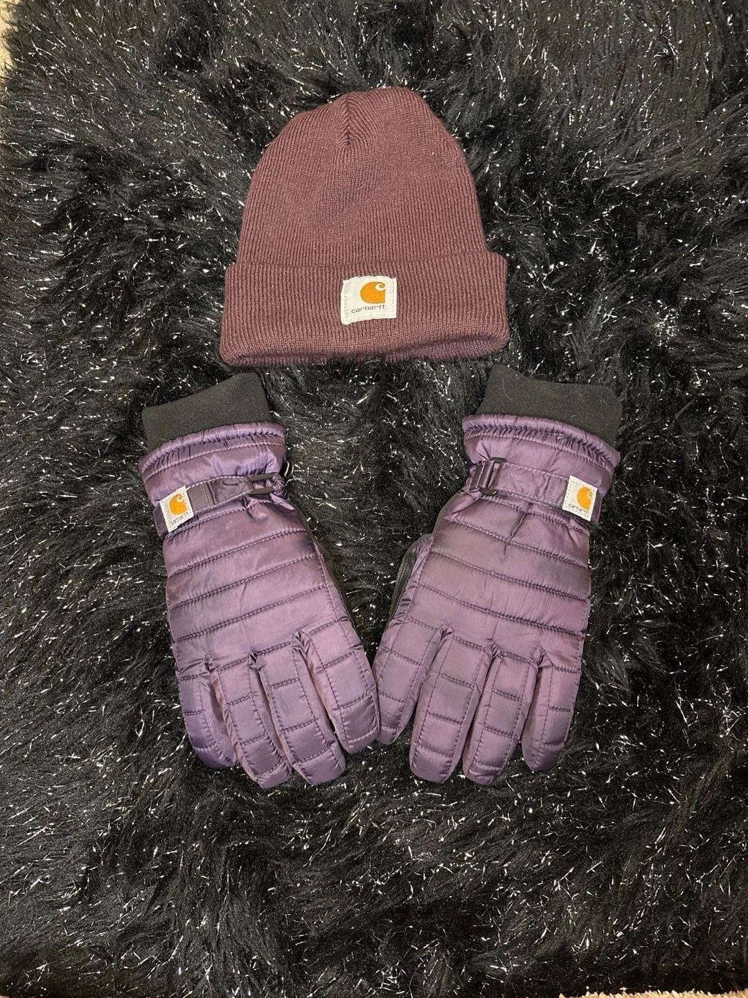 Carhartt Women's Quilted Waterproof Insulated Gloves WA575 and Beanie Set Blackb