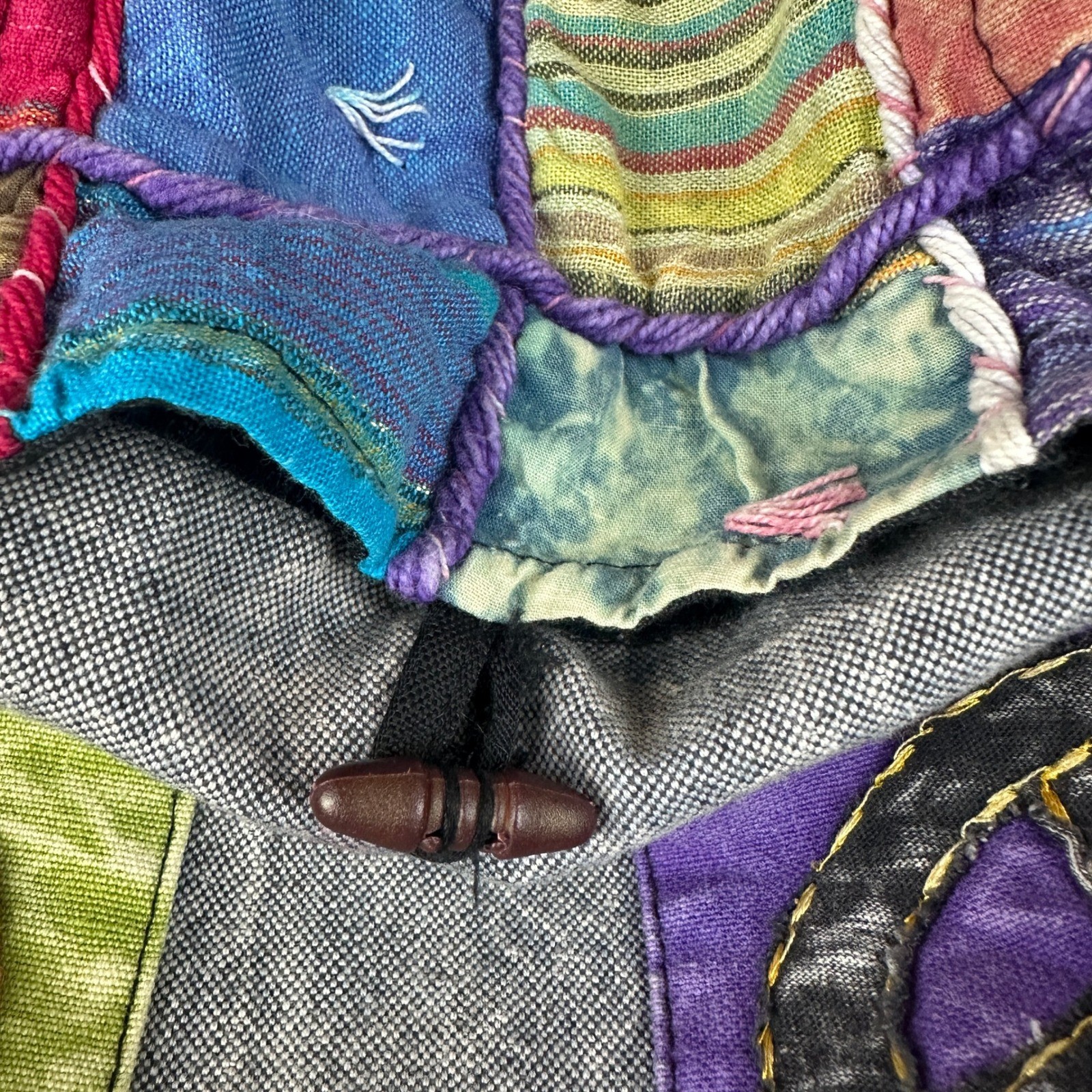 Boho Patchwork Peace Sign Backpack Multicolor Hip… - image 2