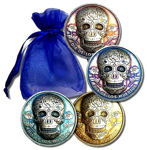 1/2 TROY OZ .999 SILVER MONARCH DAY OF THE DEAD SUGAR SKULL MAGNET ROUND BU+BAG