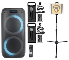 Rockville ROCK PARTY Dual 8" Karaoke Machine System w/LED's 2 Mics Tablet Stand