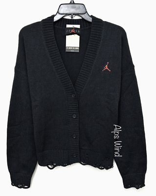 Jordan Women's Distressed Knit Cardigan Sweater Black SZ. M Nike