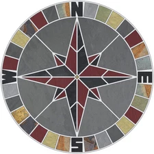 60" Mosaic Medallion Natural Stone & Quarry Tile Mariners Compass Gray/Multicolo