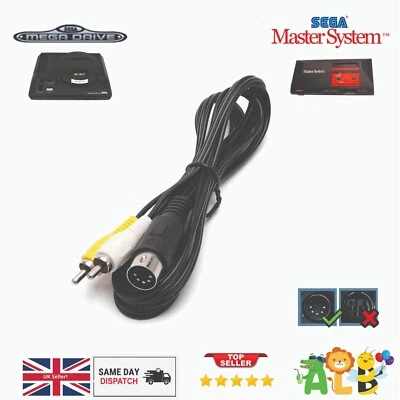 SEGA MEGA DRIVE 1 MASTER SYSTEM TV AV Cable Audio Video RCA Composite Lead Wire