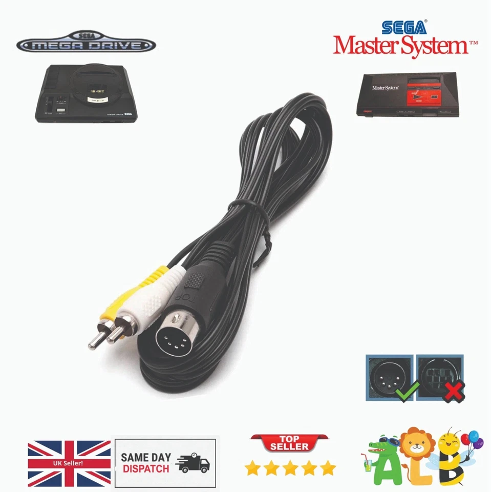 SEGA MEGA DRIVE 1 SISTEMA MAESTRO TV AV Cable Audio Video RCA Cable Compuesto