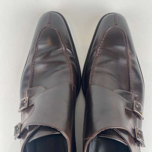 Façonnable Hombres Marrón Chocolate Doble Correa Monje Zapatos de Cuero 12 Hechos en Italia - Imagen 15 de 17