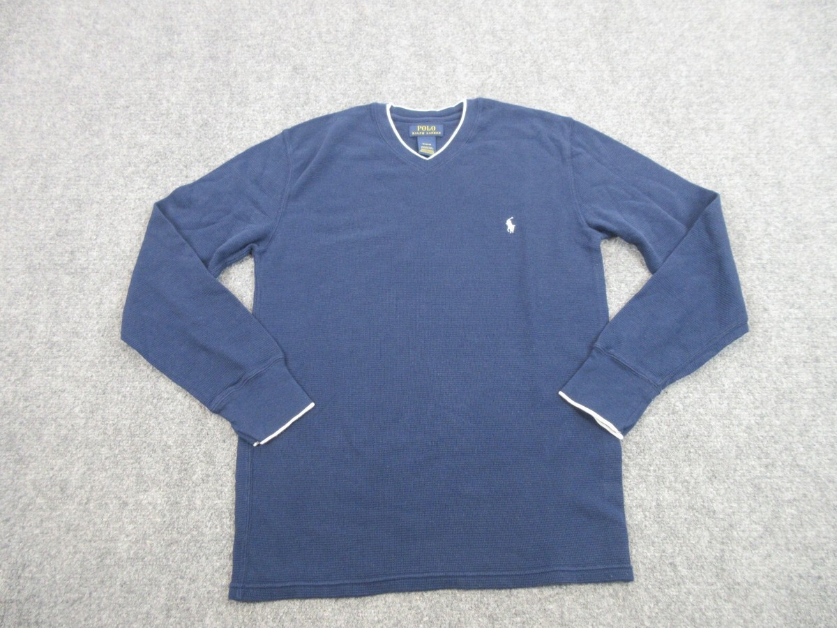 Polo Ralph Lauren Shirt Mens Medium Blue White Pony Waffle Sleep