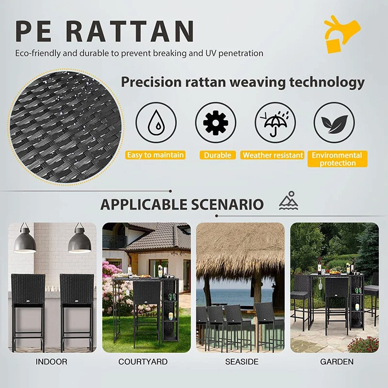 2pcs/4pcs Outdoor Wicker Barstool Patio Rattan Furniture Bar Stools w/ Cushions - Image 4 of 4