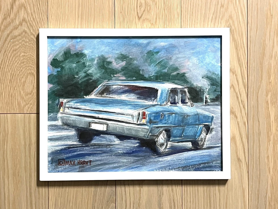 Chevy Nova Pintura Original 1967 Chevrolet Clásico Vintage Coche Deportivo Arte Enmarcado Foto 4 de 4