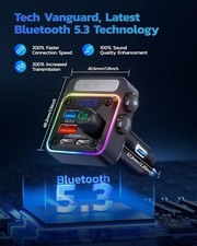 Bluetooth 5.3 Car Adapter 5 Colors LED Backlit, Hands-Free Calling, Black