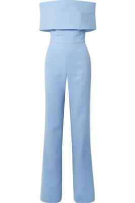 Lela Rose Off The Shoulder Jumpsuit Sz 2 Women Sky Blue Wool Bld Crepe Strapless