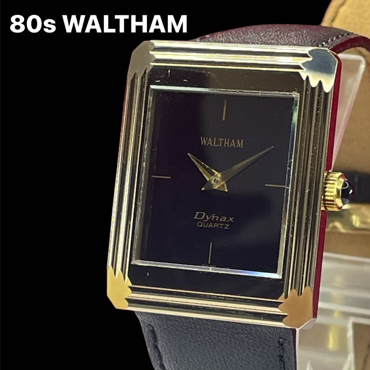 WALTHAM Dynax QZ Wristwatch Black Dial Square Used Working Genuine