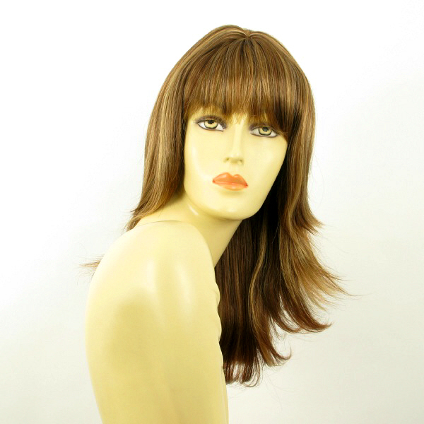 Perruque femme mi-longue GLADIS maille respirante reflets marron cuivré et blond
